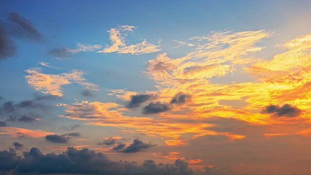 Time-lapse photography of sunset cloudscape in summer. Nature environment background