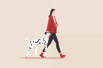 pessoa passeando com seu cachorro dálmatas - Ilustração simples colorida 2d 