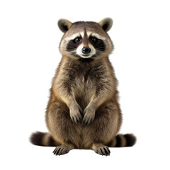 Funny raccoon sitting isolated on a cutout PNG transparent background - obrazy, fototapety, plakaty