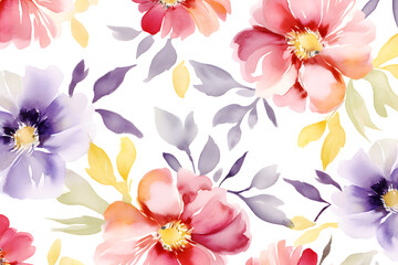 Watercolor seamless pattern with Pink flowers