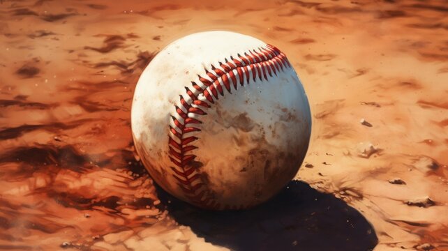closeup of a softball on a field in the sun