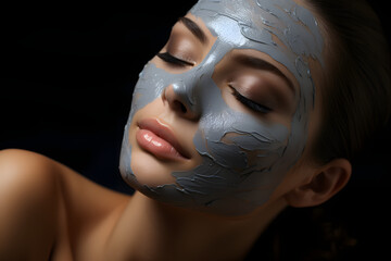 Woman in mask on face in spa beauty salon - obrazy, fototapety, plakaty