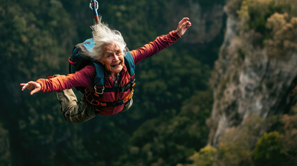 old woman bungee jumping 