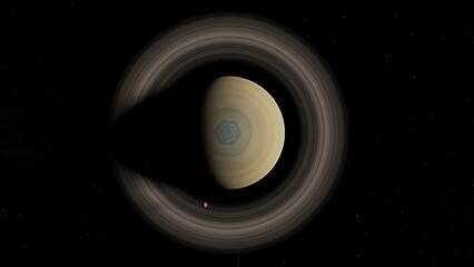 Planet Saturn With ring and moon 4K 3D Rendering