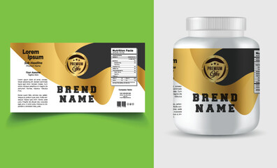 Multi vitamin label sticker design and natural calcium food supplement banner packaging - obrazy, fototapety, plakaty