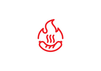 sausage fire flame grill logo design template - obrazy, fototapety, plakaty