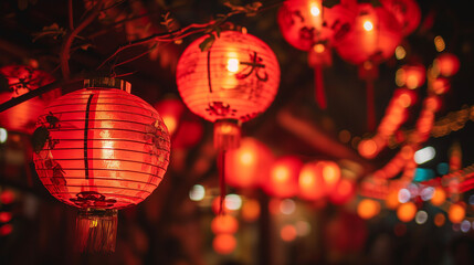 Chinese red lantern in the night of Chinese New Year