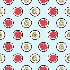 seamless pattern with red and green sushi rolls