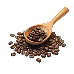 Obraz premium Coffee beans on a wooden rustic scoop isolated on a cutout PNG transparent background