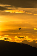 Fototapeta na wymiar Flugzeug vor Sonnenuntergang 