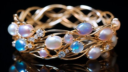 "A detailed close-up of a multi-strand pearl bracelet, showcasing the timeless allure of these iridescent gems."