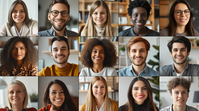 A team of people on an online conference call. Zoom business Meeting concept
