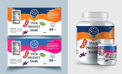 Multi vitamin label sticker design and natural calcium food supplement banner packaging