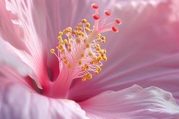 A detailed view of a pink flower with vibrant yellow stamens. Perfect for adding a pop of color to any project