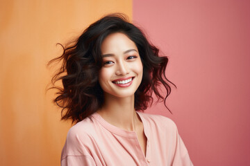 Fototapeta premium Portrait of beautiful young asian woman smiling and looking at camera