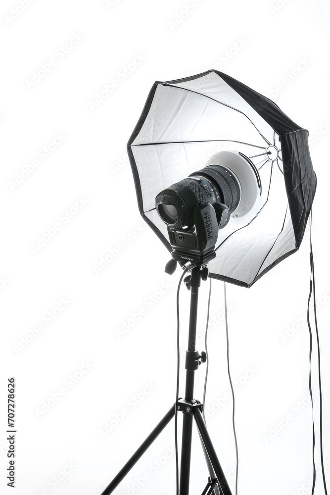 Aufkleber a camera with a flash light mounted on a tripod. suitable for photography and videography projects