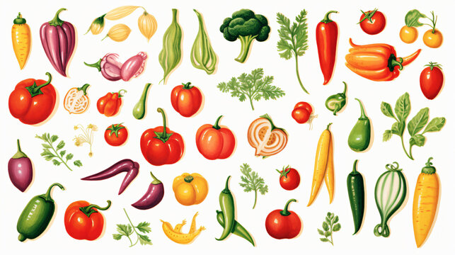 Various winter vegetables illustrations