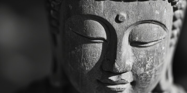 A black and white photo of a Buddha statue. Suitable for various artistic and spiritual purposes