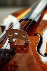 A detailed close up of a violin's neck and strings. Perfect for music-related designs or articles