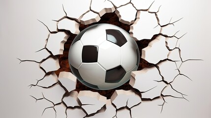 a football-shaped hole in the wall, in a minimalist modern style, emphasizing the unique visual impact of the football-shaped opening against a neutral backdrop.