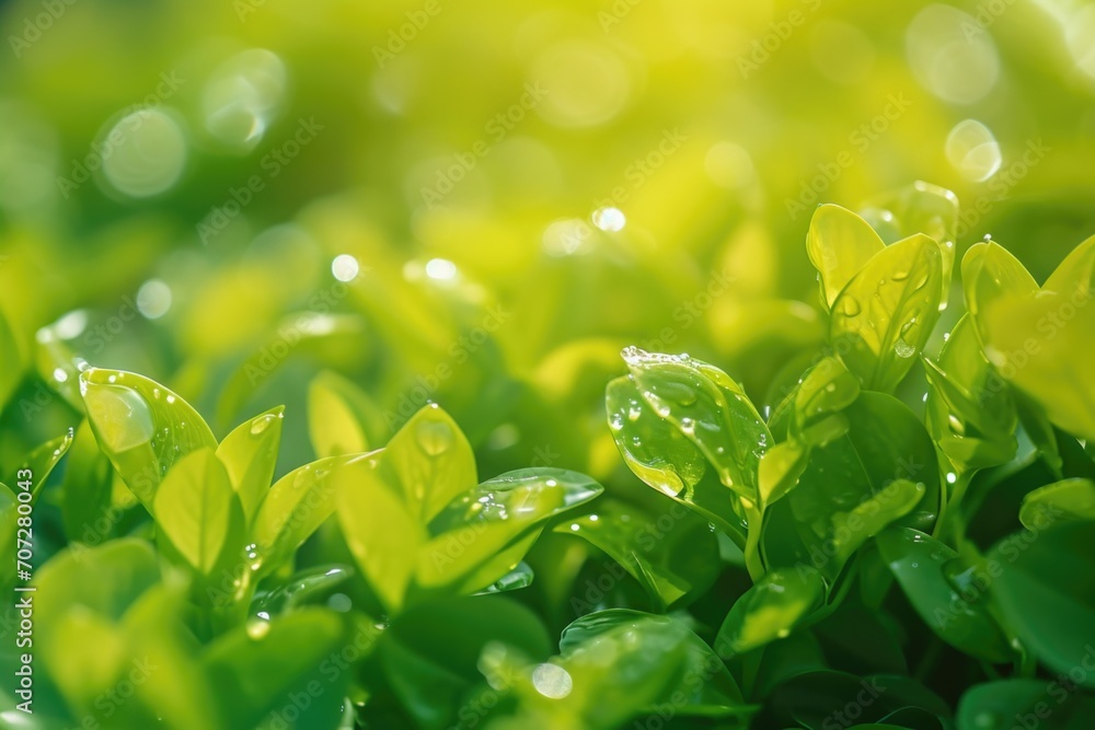 Poster a close-up view of a bunch of vibrant green leaves. this image captures the intricate details and te