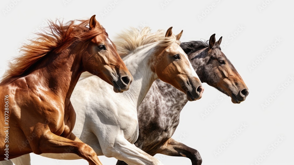 Poster A group of horses running in a line. Suitable for various equestrian themes and sports-related designs