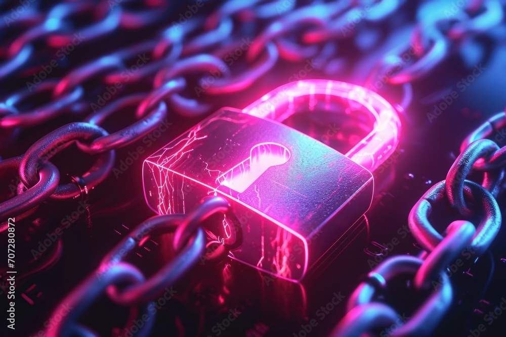 Aufkleber A picture of a lock on a chain with a red light. This image can be used to symbolize security, protection, or as a visual representation of a locked or restricted area