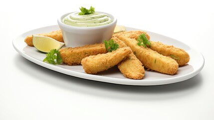 Avocado Fries with Chipotle Dipping Sauce, isolated on a white background, emphasizing the appetizing details, for a visually appealing culinary presentation.