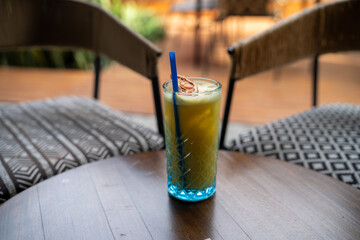 delicious fresh squeezed juice at a cafe for breakfast during the morning at latin restaurant