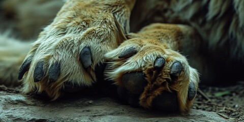 A detailed view of a dog's paw showcasing its claws. Suitable for animal-related projects or pet...