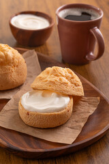 Brazilian snack. Pão de Queijo filled with requeijão (Brazilian creem cheese).	