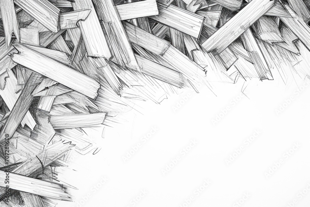 Poster a simple black and white drawing of a pile of wood. this versatile image can be used in various cont