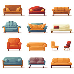 Furniture for the home icons set. Armchair, sofa, chair etc. Vector illustration