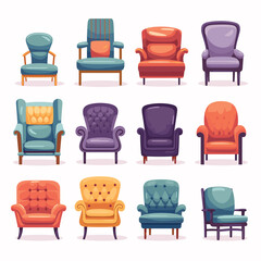 Furniture for the home icons set. Armchair, sofa, chair etc. Vector illustration