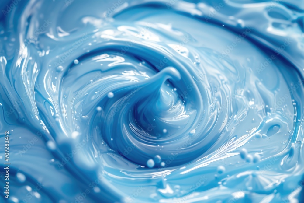Poster A close-up view of a swirling blue liquid. This image can be used to represent concepts such as fluid dynamics, creativity, innovation, or abstract art