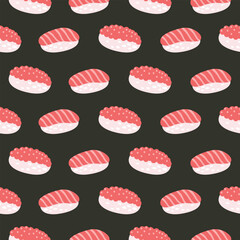 seamless pattern with caviar and salmon sushi 