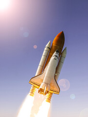 Rocket above the earth. The elements of this image furnished by NASA.