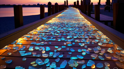 Walkway made of luminous colorful sea glass