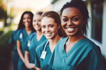 Group portrait of young nurses at hospital