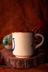 cup of coffee on the wood plate