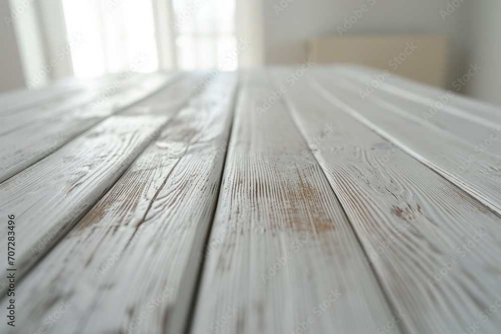 Aufkleber a close up view of a wooden table with a window in the background. perfect for home decor or interio