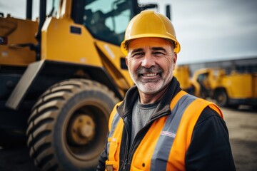 Portrait of a construction worker with smile at heavy machinery site