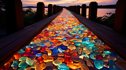 Walkway made of luminous colorful sea glass