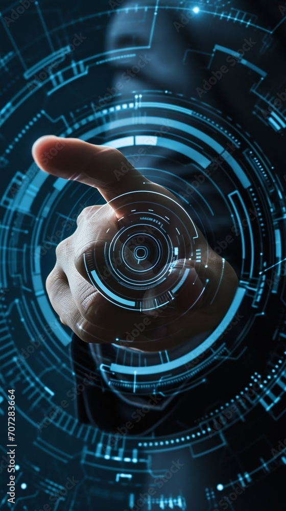 Poster futuristic digital interface with human interaction. generative ai