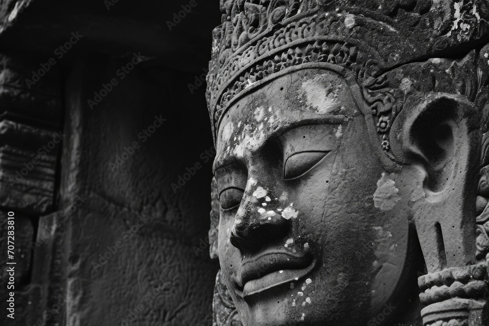 Poster a black and white photo of a statue. can be used for artistic projects or historical references