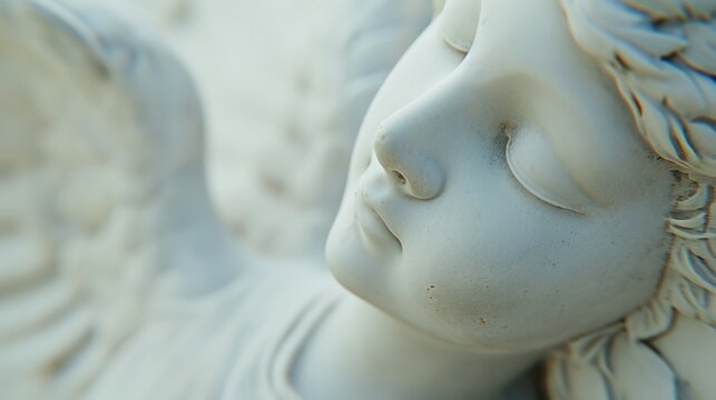 A detailed close-up of a statue depicting an angel. This image can be used for various purposes