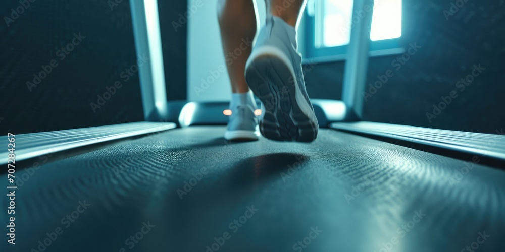 Aufkleber a close-up view of a person walking on a treadmill. suitable for fitness and exercise concepts