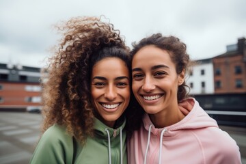Smiling portrait of female athletes in sportswear outside