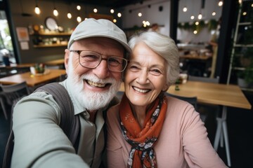 Happy senior couple taking a selfie