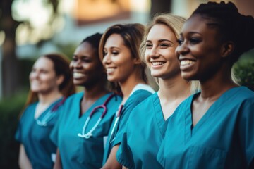 Group portrait of young nurses at hospital